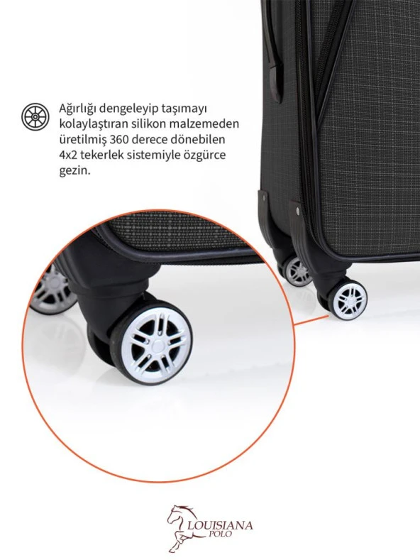 Louisiana Polo 3'lü Valiz Seti 4 Teker Kumaş Valiz Antrasit 1081 - 5