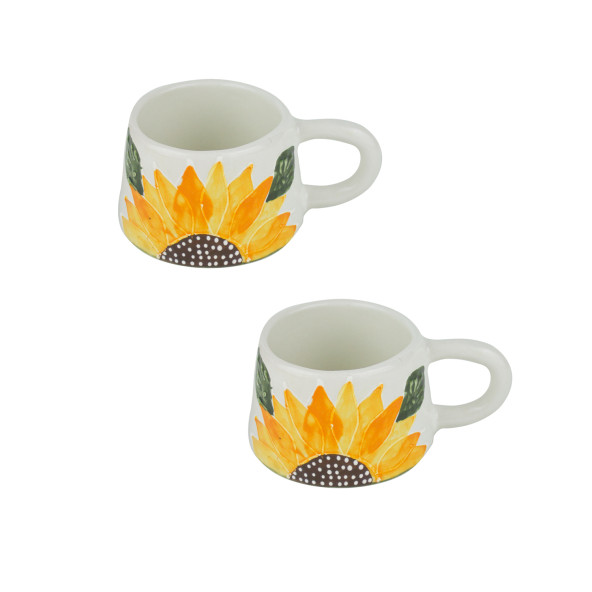 Kupa Bardak Kupa Seramik Ay Çiçeği Desenli 2'li Set 200 Ml - Resim 1