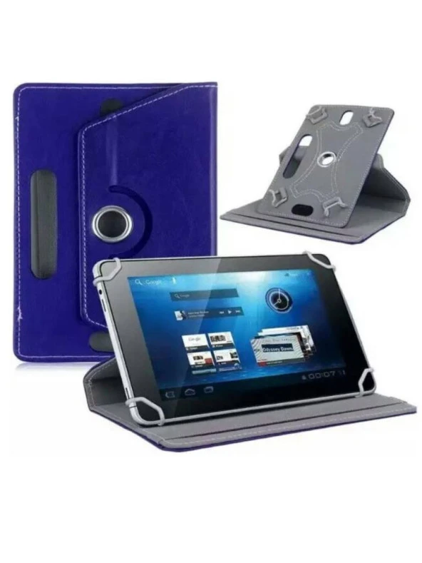 9" Uyumlu Universal Dönerli Standlı Deri Tablet Kılıfı - Lacivert