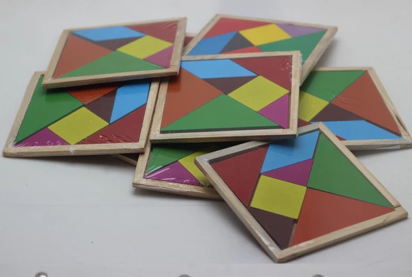 20 Adet 7 Parça Eğitici Renkli 10x10 cm  Ahşap Orta Boy Tangram Akıl Zeka Mantık Ve Strateji Oyunu