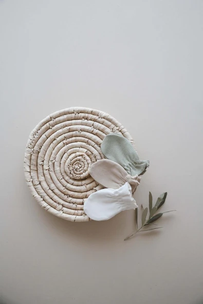 3lü Haki-Krem-Vizon Rengi Yenidoğan Eldiven Set Model 3 - 4