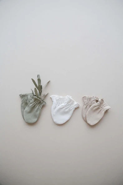 3lü Haki-Krem-Vizon Rengi Yenidoğan Eldiven Set Model 3 - 5