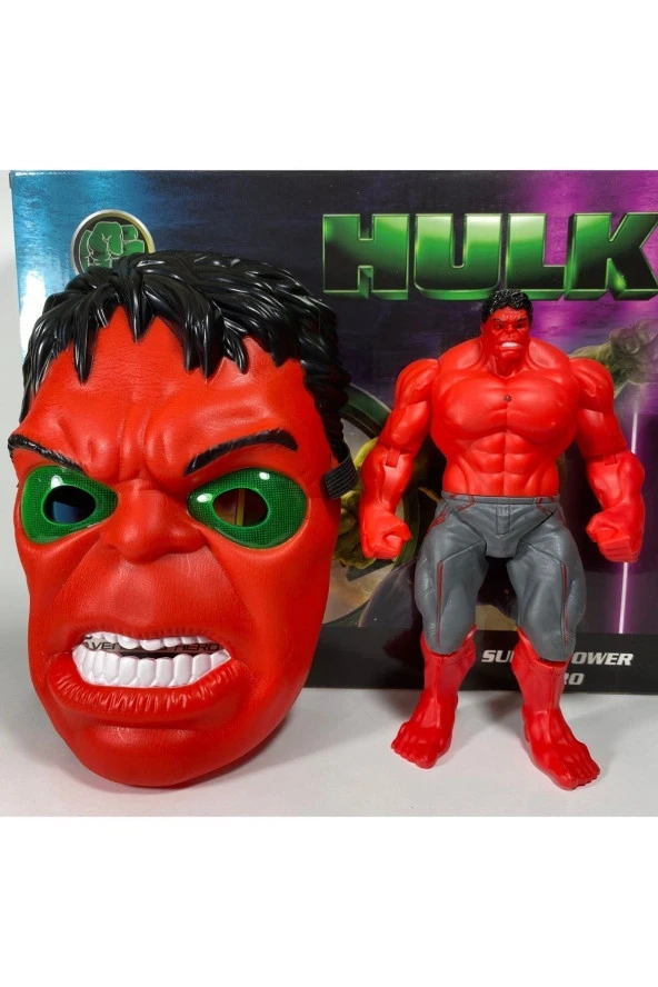 Avengers Kırmızı Hulk Maskeli Işıklı 17 cm Set - 2 Parça Işıklı Hulk Set