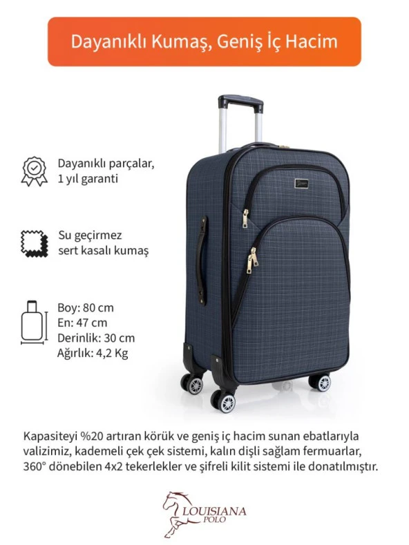Louisiana Polo Büyük Boy 4 Teker Kumaş Valiz Lacivert 1081 - 2