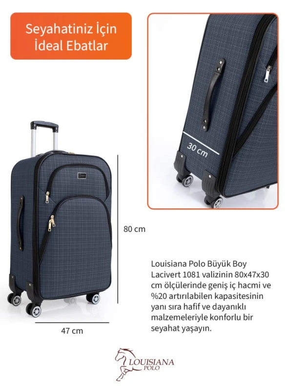 Louisiana Polo Büyük Boy 4 Teker Kumaş Valiz Lacivert 1081 - 3