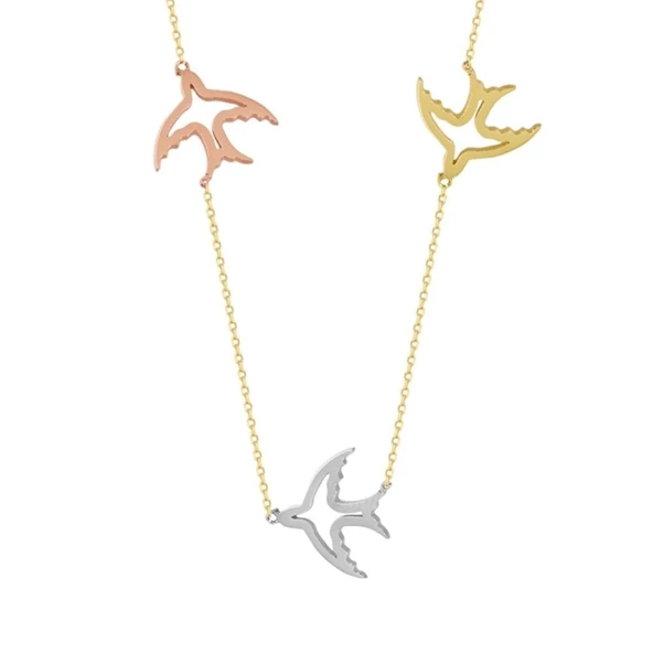 Kırlangıç Altın Kolye 14K Tricolor Gold