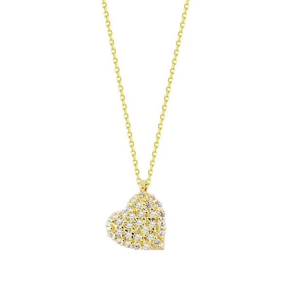 Kalp'li Altın Kolye Taşlı 14K Gold Minimal