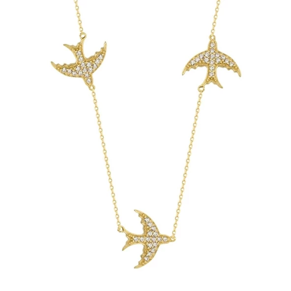 Kırlangıç Altın Kolye 14K Gold Taşlı - 1