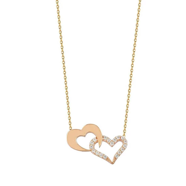 Kalp Altın Kolye Sen ve Ben 14K Rose Gold ürün görseli 1