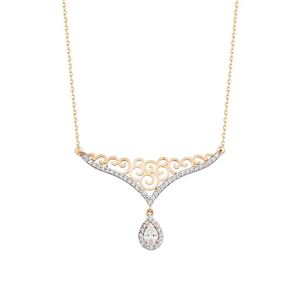 Elmas Montür Altın Kolye Damla 14K Rose Gold