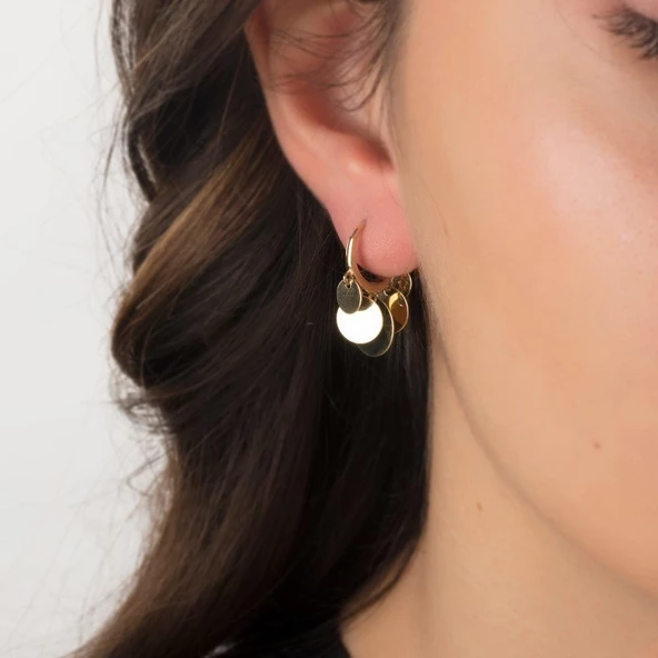 Pullu Altın Küpe Shakira Tasarım Taşsız - Resim 2