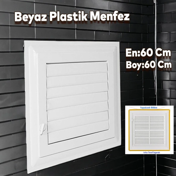 Menfez Banyo Wc Tuvalet Depo Havalandırma Plastik Panjur Beyaz 60x60 CM