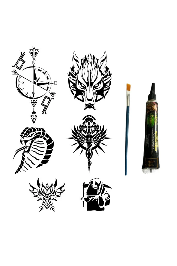 Pusula Kobra Modelleri Hint Kınasıyla Geçici Dövme Yapma Kiti