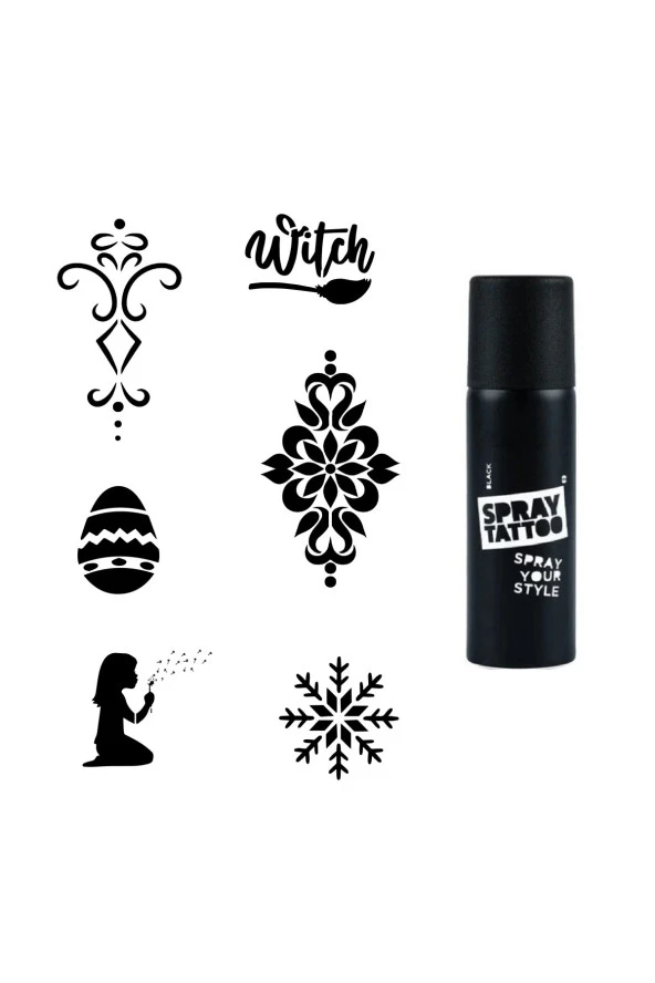 Mandala ve Kar Tanesi Spray Tattoo Geçici Dövme Seti Dark Siyah Sprey