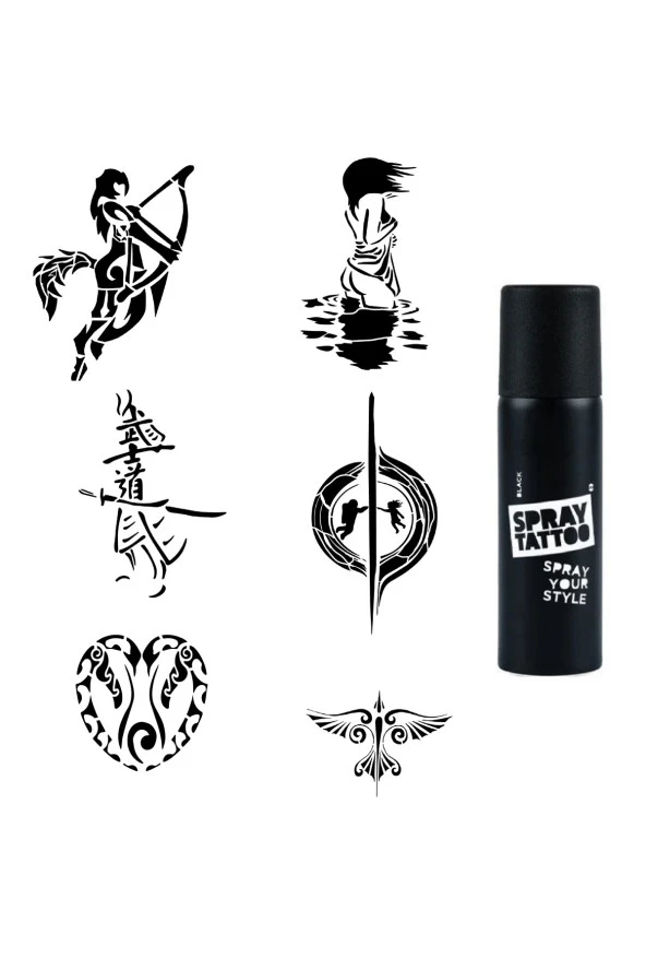 Aşk ve karadelik Spray Tattoo Geçici Dövme Seti Dark Siyah Sprey