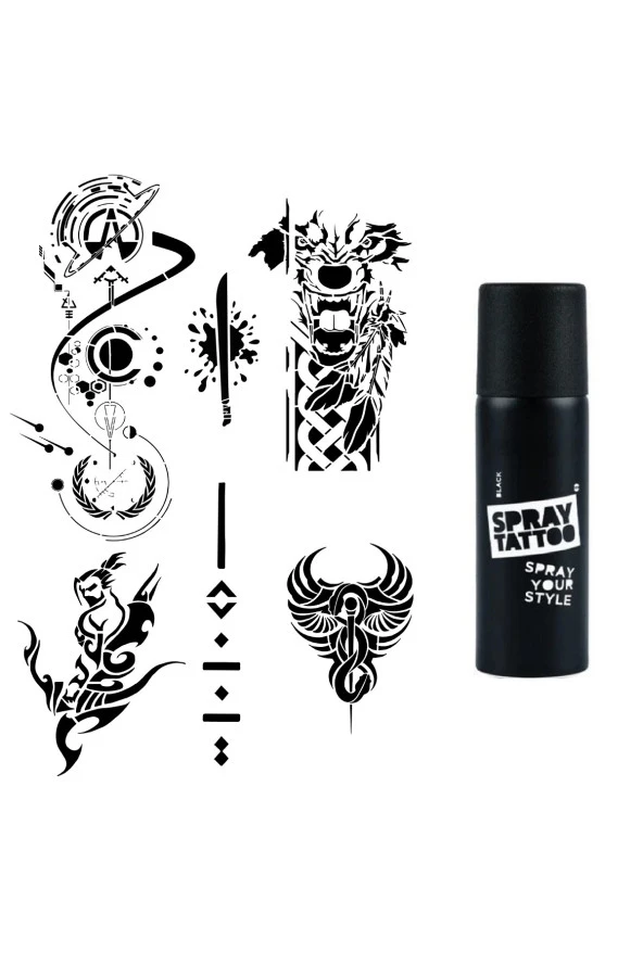 Fantastik Karizmatik Modeller Spray Tattoo Geçici Dövme Seti Dark Siyah Sprey ürün görseli 1