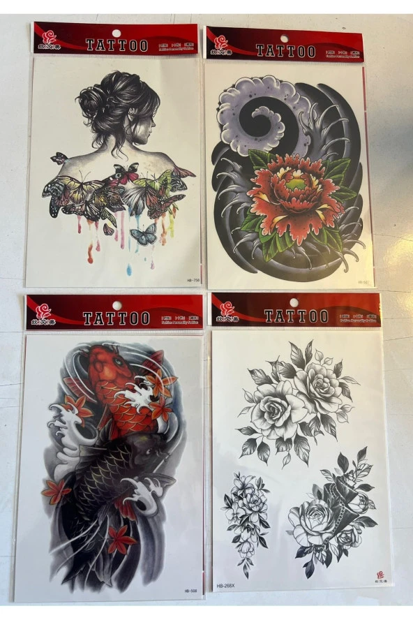Büyük Boy Yapıştırma Dövme Geçici Dövme Seti 4 Adet Birden Model 6 ürün görseli 1