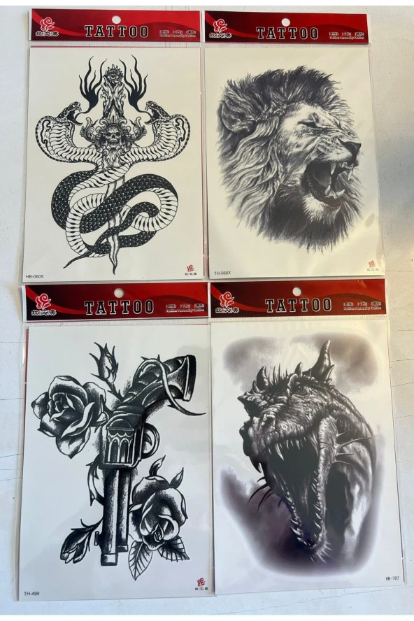 Büyük Boy Yapıştırma Dövme Geçici Dövme Seti 4 Adet Birden Model 12