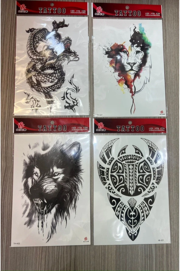 Büyük Boy Yapıştırma Dövme Geçici Dövme Seti 4 Adet Birden Model 27