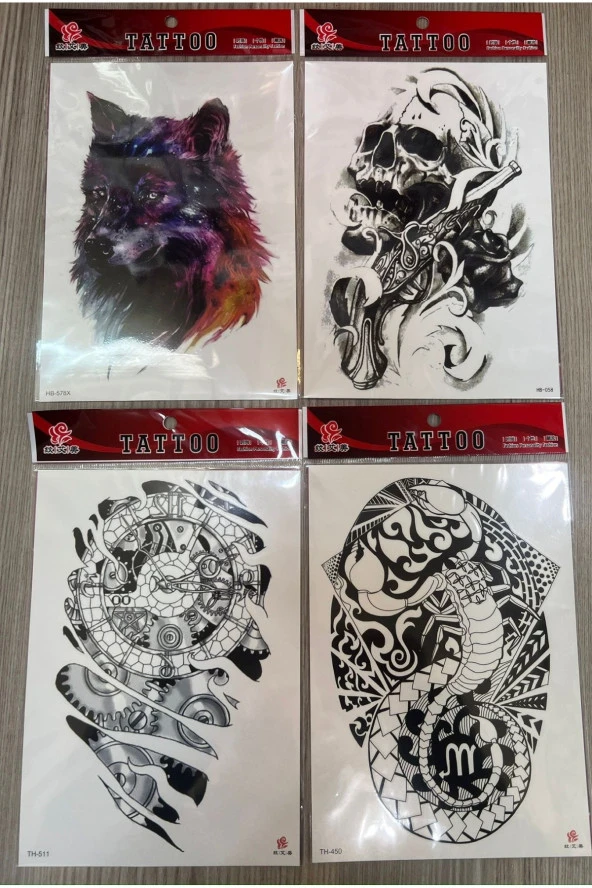 Büyük Boy Yapıştırma Dövme Geçici Dövme Seti 4 Adet Birden Model 30
