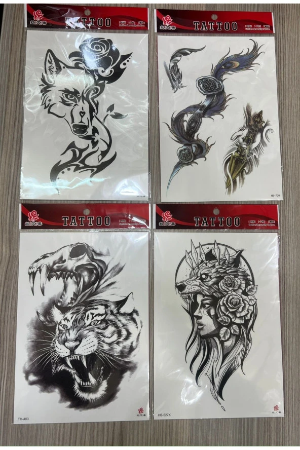Büyük Boy Yapıştırma Dövme Geçici Dövme Seti 4 Adet Birden Model 25