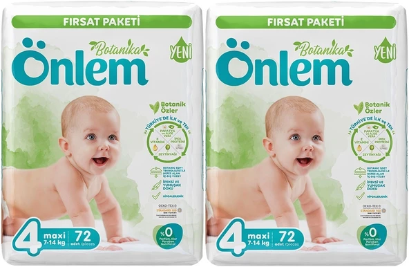 Önlem Bebek Bezi Botanika Beden:4 (4-9KG) Maxi 144 Adet Ekonomik Fırsat Pk