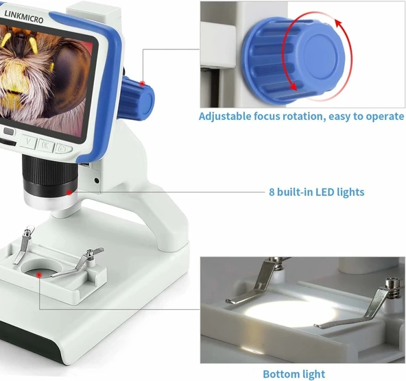 LINKMICRO Taşınabilir Dijital Mikroskop 200X Mikroskop Kiti - 5 Inc LCD - 3