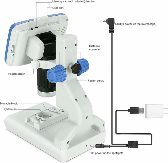 LINKMICRO Taşınabilir Dijital Mikroskop 200X Mikroskop Kiti - 5 Inc LCD - 4