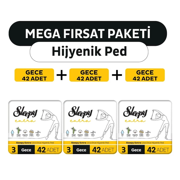 Sleepy Extra Ultra İnce Hijyenik Ped Mega Fırsat Paketi Gece 126 Adet ürün görseli