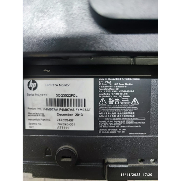 Hp Prodisplay 17" 5 Ms Asansör Standlı Kare Led Monitör (Teşhir) - 6