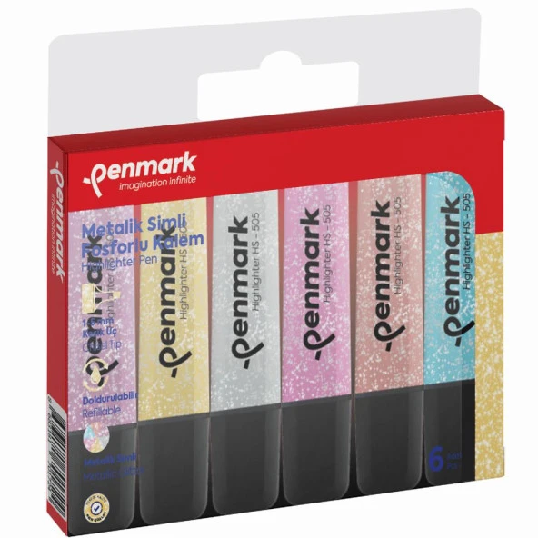 Penmark Fosforlu Kalem 6 Lı Karışık Renk Simli ürün görseli