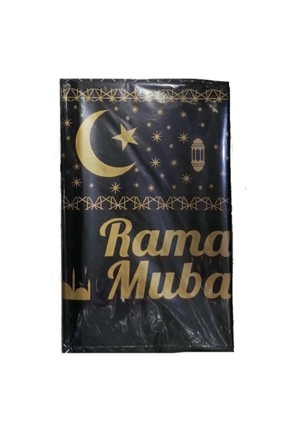 Ramazan Temalı Ramadan Mubarak Siyah Renk Plastik Masa Örtüsü 120 x 180 cm