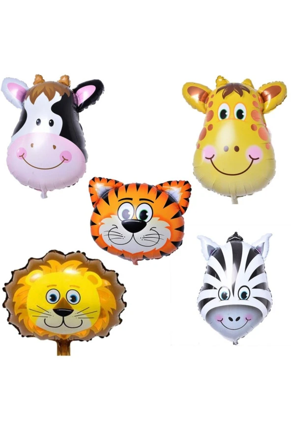 Sevimli Hayvanlar Safari Folyo Balon Zebra – İnek – Aslan – Maymun – Kaplan 5 Adet