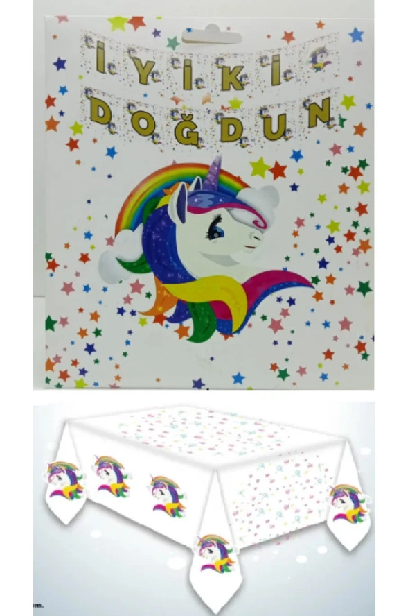 İyi ki Doğdun Unicorn Banner VE Unicorn Masa Örtüsü