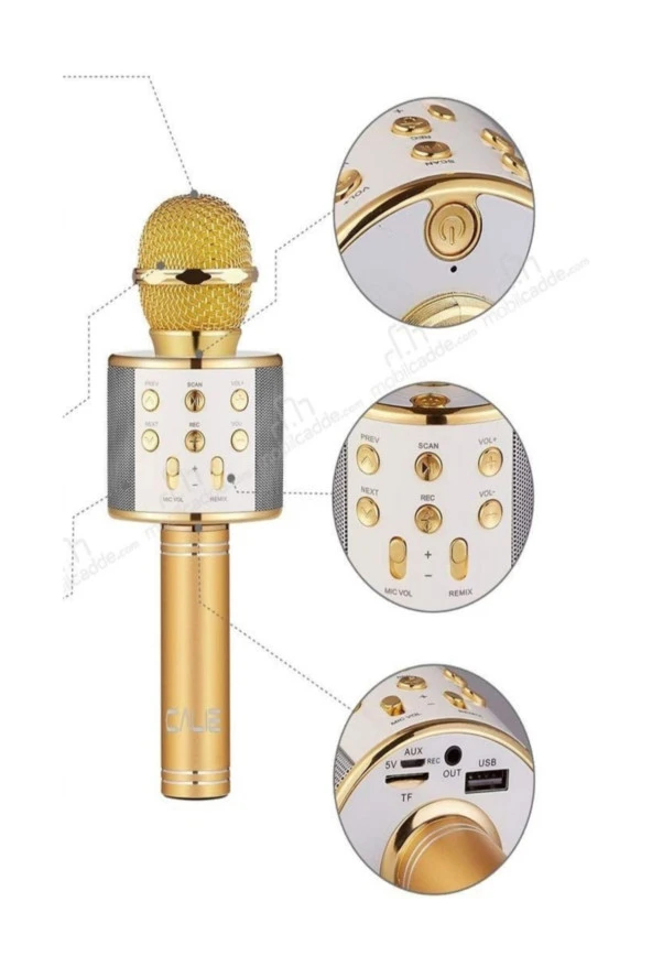 Şarj Edilebilir Telefon Ve Usb Bağlantılı Karaoke Mikrofon (Gold) - 3