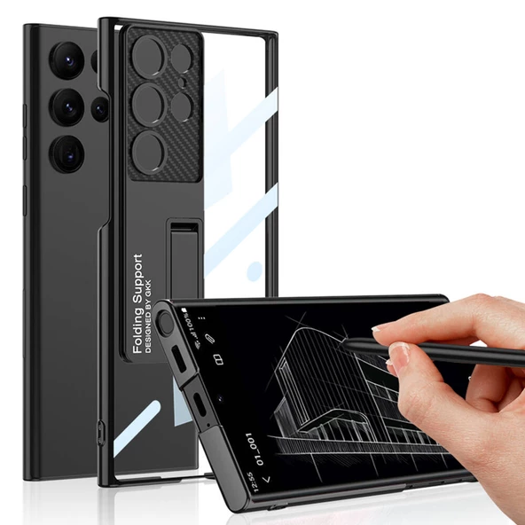 Galaxy S24 Ultra Kılıf Kamera Korumalı Şeffaf Tasarımlı Lego Standlı Kılıf - 5