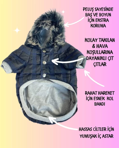Black Navy Comfie Köpek Montu, Köpek Ceketi, Köpek Dış Giyim - 4