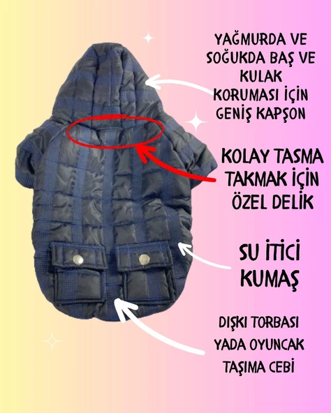 Black Navy Comfie Köpek Montu, Köpek Ceketi, Köpek Dış Giyim - 3