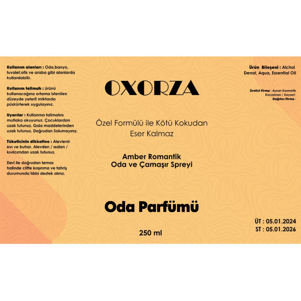 Oxorza home Amber Romantik Oda Ve Çamaşır Spreyi Oda Kokusu Room Spray 250ml - 2