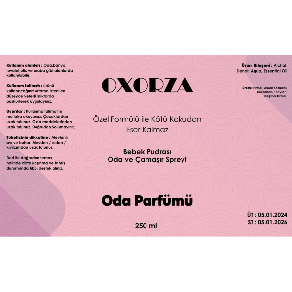 Oxorza home Bebek Pudrası Oda Ve Çamaşır Spreyi Oda Kokusu Room Spray 250ml - 2