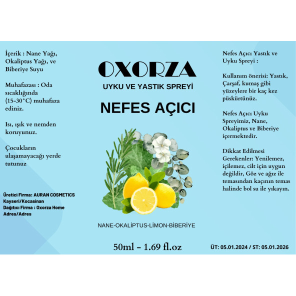 Oxorza home Nefes Açıcı Uyku Ve Yastık Spreyi Okaliptus, Nane, Biberiye Rahatlatıcı Uyku Ve Dinlenme Spreyi 50ml - 2