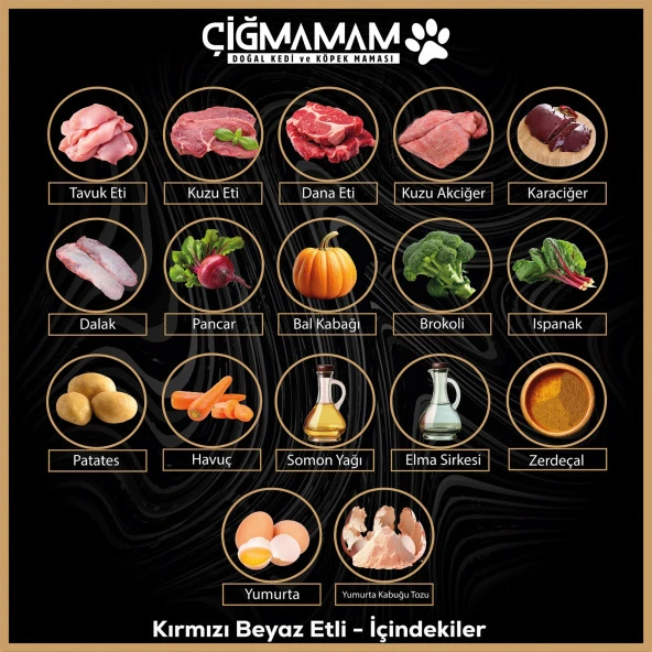 Çiğmamam Kırmızı ve Beyaz Etli Tahılsız Köpek Barf Maması 8 Kg 250 Gr  32 ADET - 3
