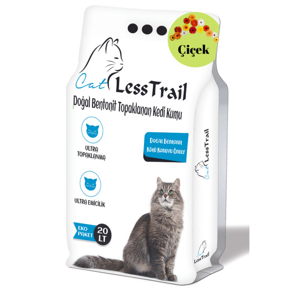 LESS Trail 20 Lt Ince Tane Çiçek Kokulu Beyaz Bentonit Kedi Kumu