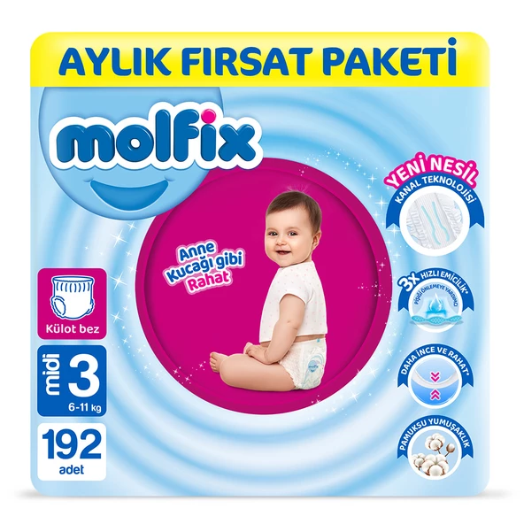 Molfix Pants Bebek Bezi 3 Beden Midi Aylık Fırsat Paketi 192 Adet