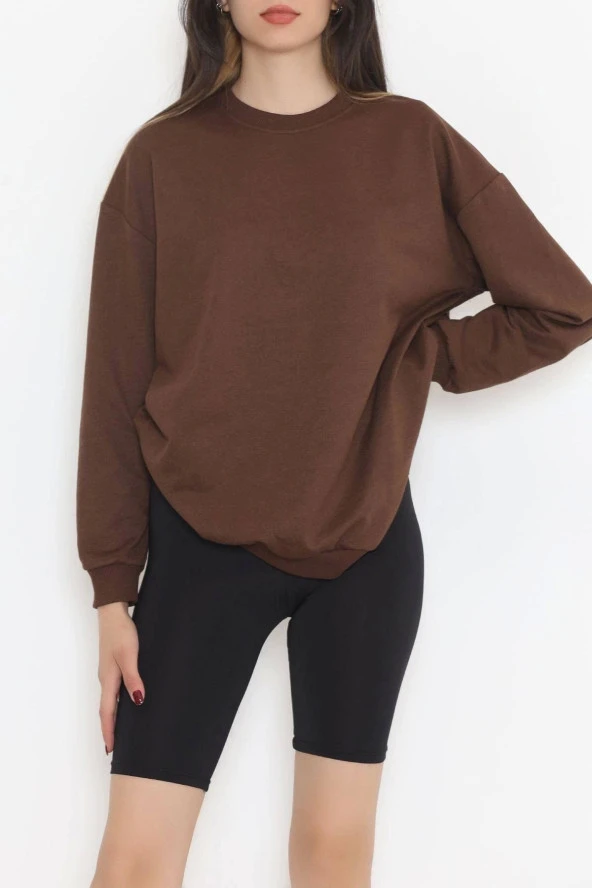 Bisiklet Yaka Sweatshirt Kahve - 3
