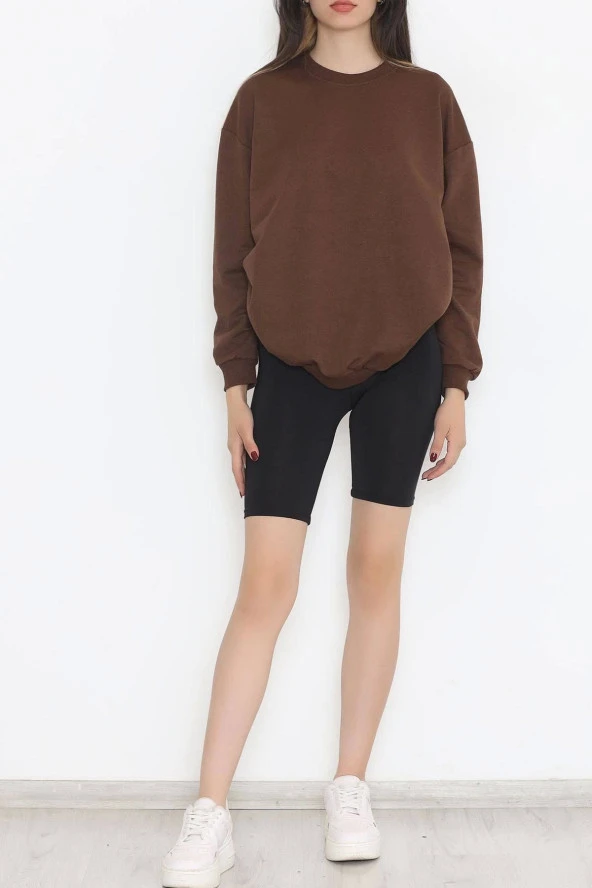 Bisiklet Yaka Sweatshirt Kahve - 4
