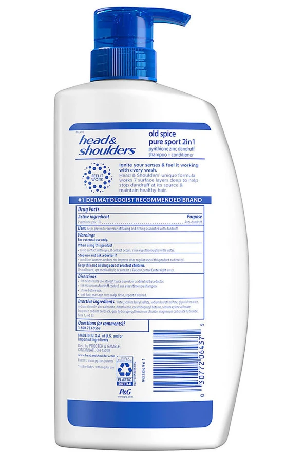 Head & Shoulders Old Spice Pure Sport 2si 1 Arada Şampuan ve Saç Kremi 1180ML - 2