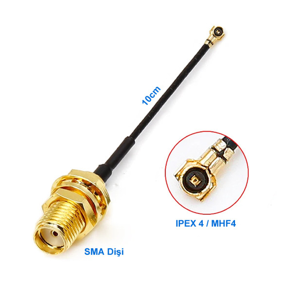 10cm Sma Dişi Ipex4 Mhf4 Rf Bağlantı Kablosu SMA Dişi Soket to Altın Kaplama Konnektör Koaksiyel ürün görseli 1