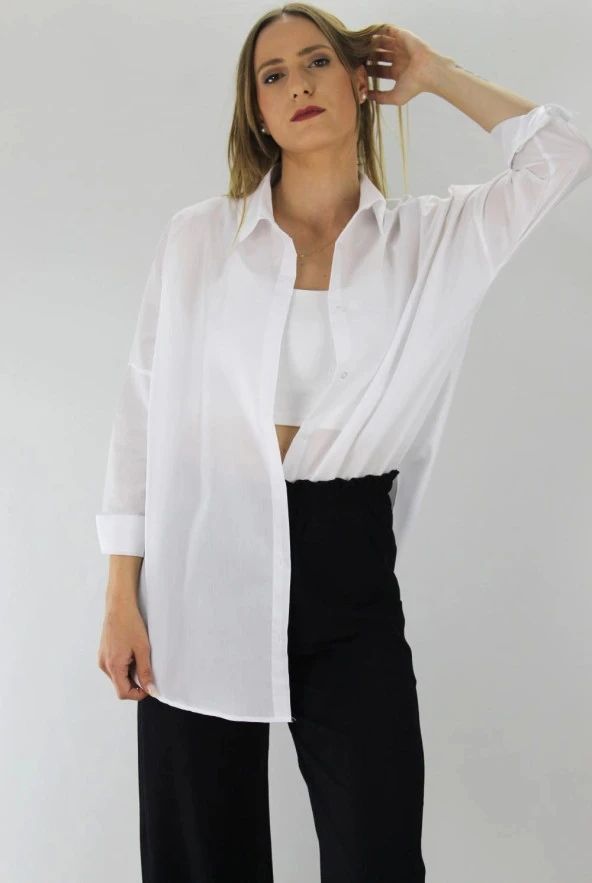 Poplin Salaş Gömlek Beyaz - 3