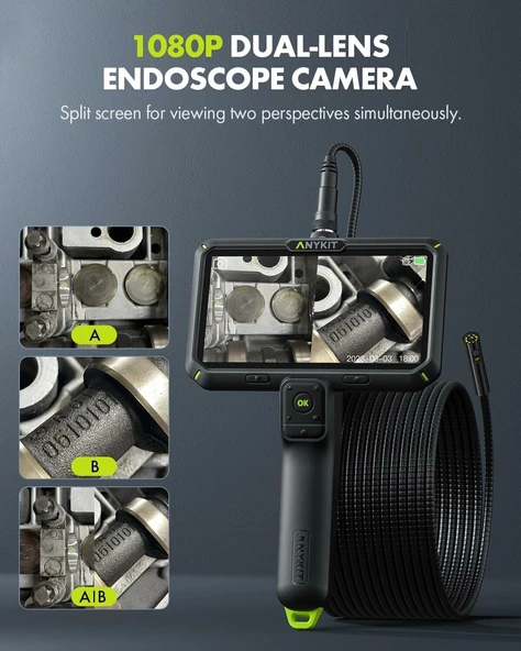 Anykit Çift Lensli Boroskop, 6 Inc IPS Ekran, Gözlem Kamerası - 3m Kablo - 3